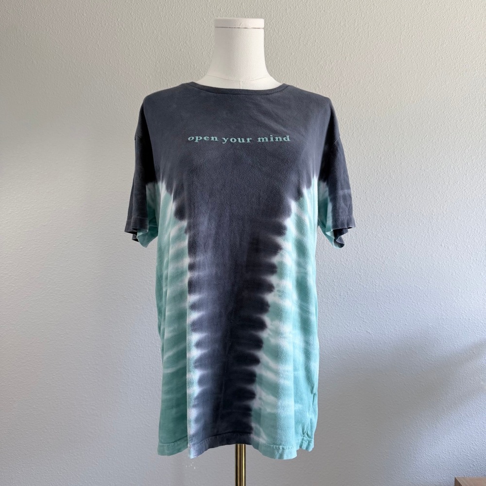 Aeropostale Open Your Mind Embroidered Tie Dye T-Shirt Grey Teal Vintage Style M